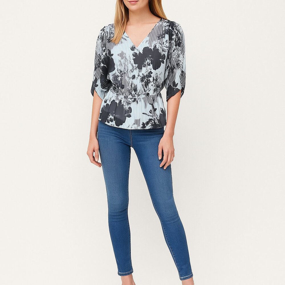NWT White House Black Market Elbow Shirred Kimono Shadow Stripe Dream XL